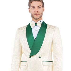 Emerald Green & Ivory Men's Slim Fit Paisley Tuxedo - Double Breasted Jacket